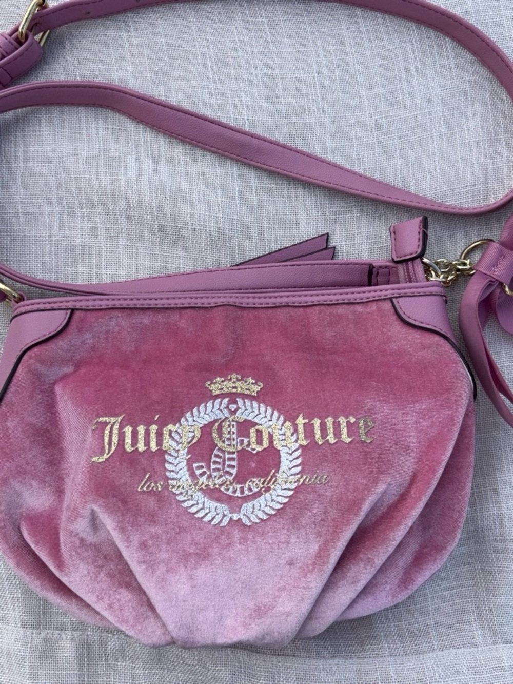 Juicy Couture Dusty Rose Velvet Crossbody Bag with Gold Logo